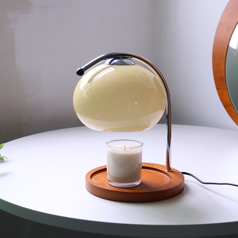 Contemporary Nordic Hemispherical Glass Lampshade Round Solid Wood Base Lampshade Iron 1 - Light Melting Wax Table Lamp For Bedroom