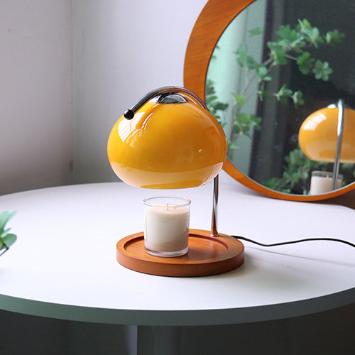 Contemporary Nordic Hemispherical Glass Lampshade Round Solid Wood Base Lampshade Iron 1 - Light Melting Wax Table Lamp For Bedroom