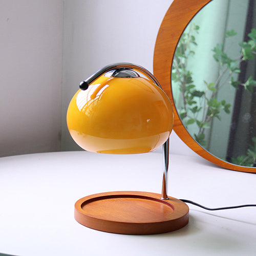 Contemporary Nordic Hemispherical Glass Lampshade Round Solid Wood Base Lampshade Iron 1 - Light Melting Wax Table Lamp For Bedroom