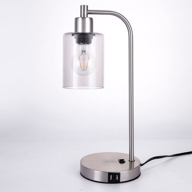 Contemporary Simplicity Cylinder Glass Lampshade Iron Base 1 - Light Table Lamp For Bedroom