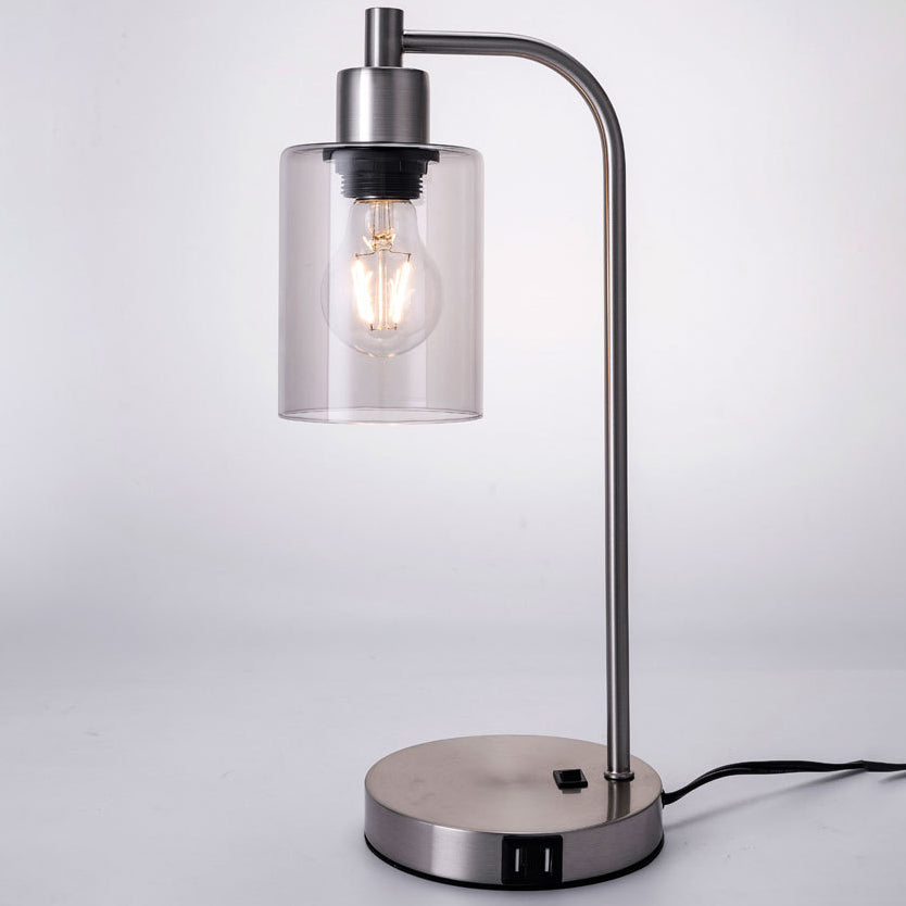Contemporary Simplicity Cylinder Glass Lampshade Iron Base 1 - Light Table Lamp For Bedroom