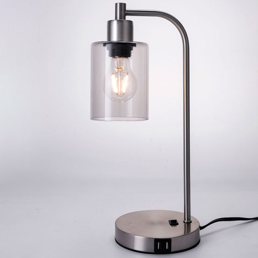 Contemporary Simplicity Cylinder Glass Lampshade Iron Base 1 - Light Table Lamp For Bedroom