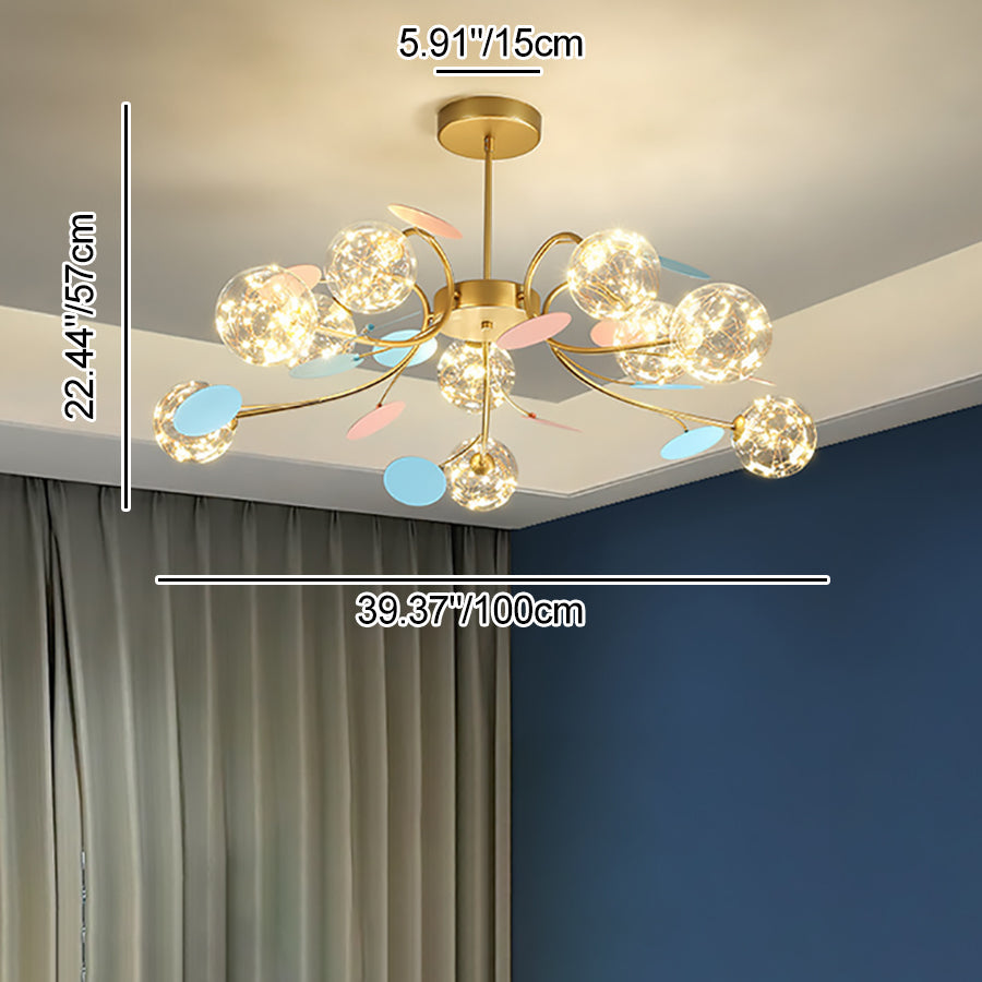 Contemporary Nordic Dome Baby's Breath Orbs Branch Curved Rod Iron Glass LED Chandeliers For Living Room