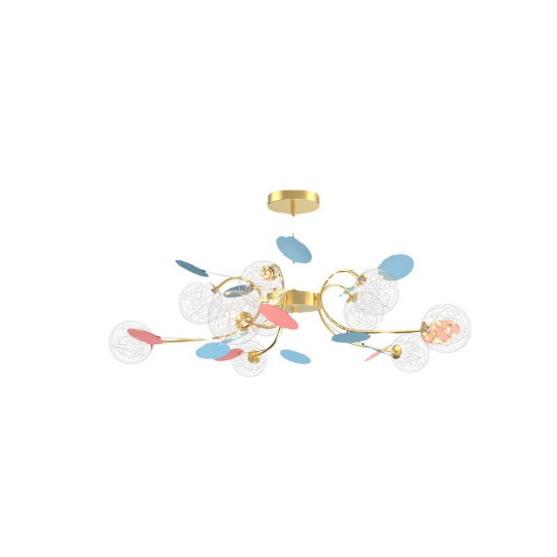 Contemporary Nordic Dome Baby's Breath Orbs Branch Curved Rod Iron Glass LED Chandeliers For Living Room