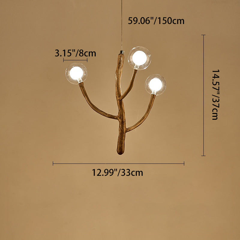 Traditional Japanese Dome Tree Branch Orbs Polymer Glass Hardware 3/6/9/12/15 - Light Chandelier For Dining Room