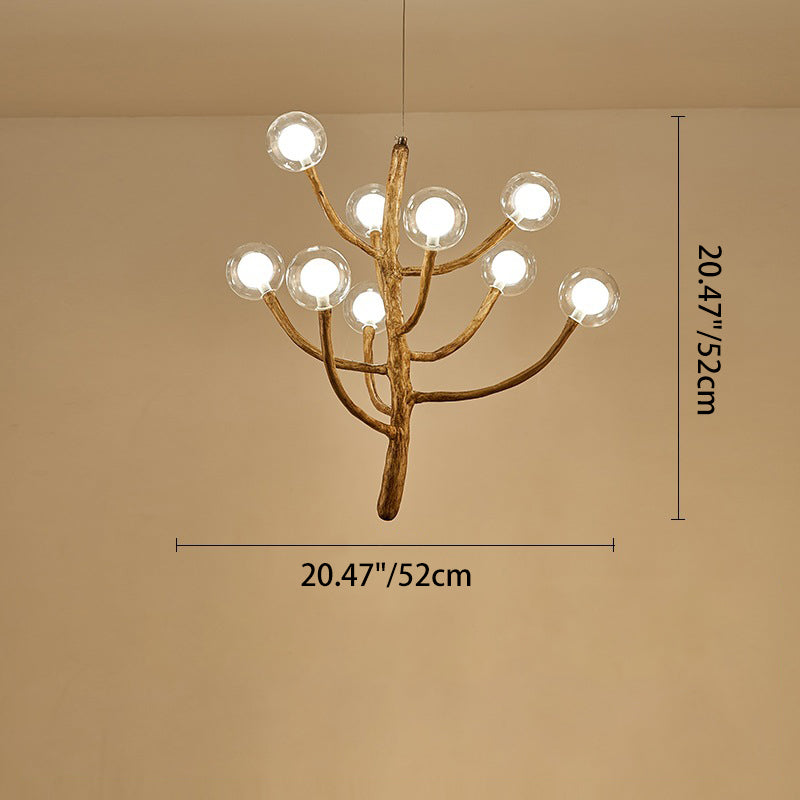 Traditional Japanese Dome Tree Branch Orbs Polymer Glass Hardware 3/6/9/12/15 - Light Chandelier For Dining Room
