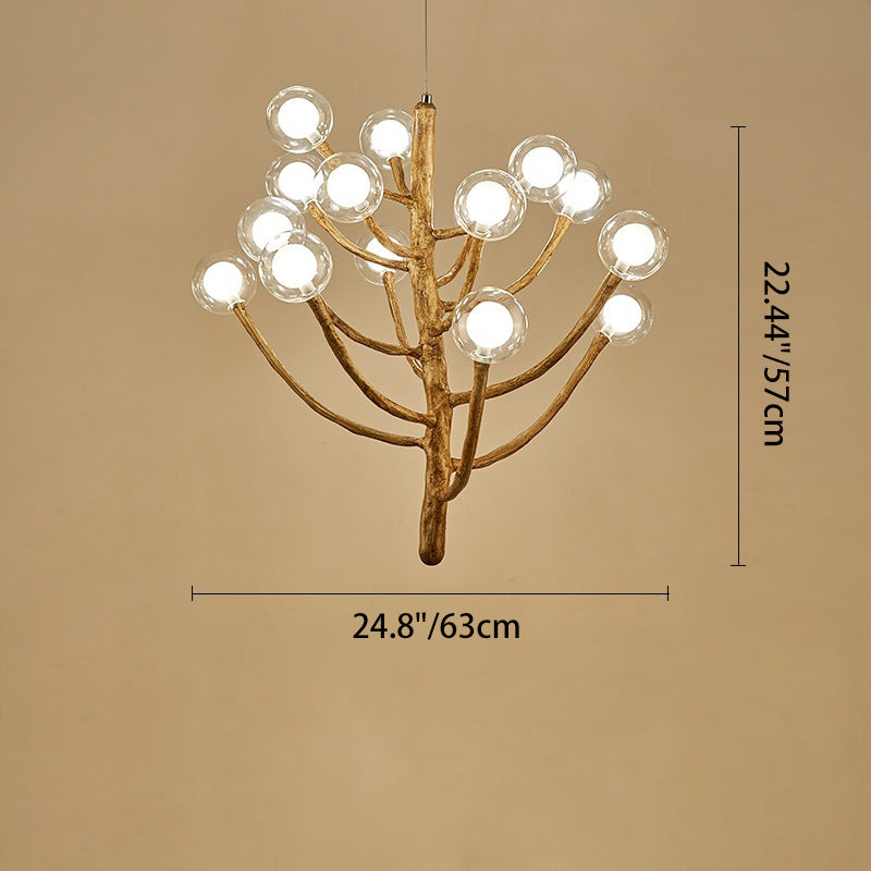 Traditional Japanese Dome Tree Branch Orbs Polymer Glass Hardware 3/6/9/12/15 - Light Chandelier For Dining Room
