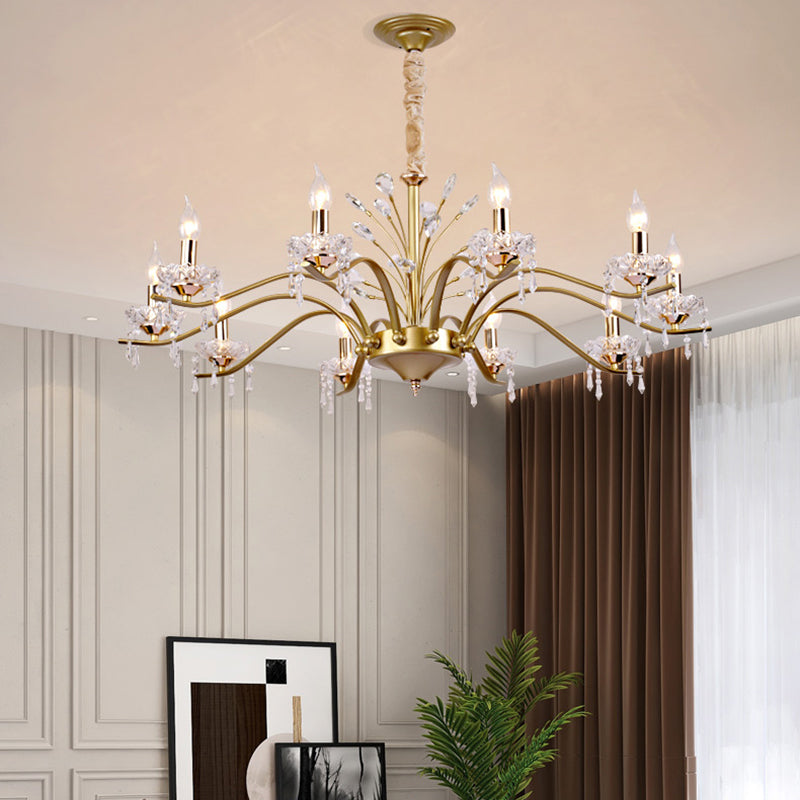 Contemporary Nordic Dome Branch Curved Rod Crystal Lampshade Iron 6/8/10 - Light Chandelier For Living Room