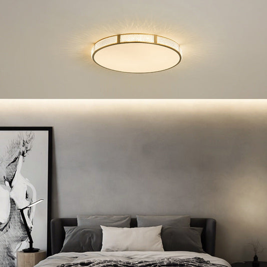 寝室用コンテンポラリースカンジナビアラウンド銅アクリルLEDフラッシュマウントシーリングライト