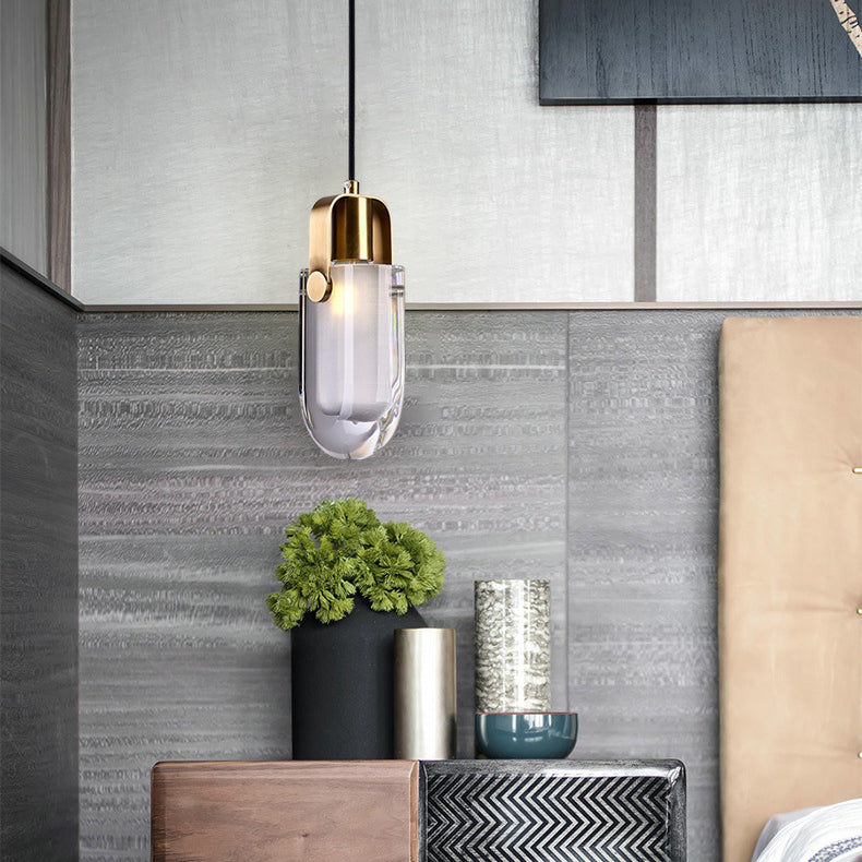 Contemporary Nordic Dome Oval Brass Crystal Lampshade 1 - Light Pendant Light For Bedroom