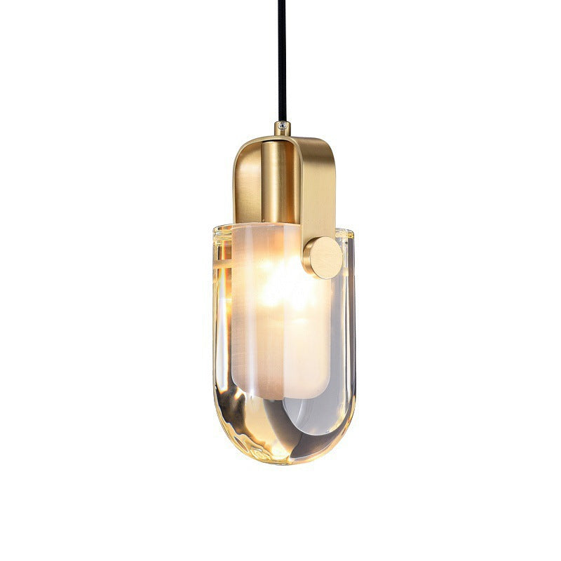 Contemporary Nordic Dome Oval Brass Crystal Lampshade 1 - Light Pendant Light For Bedroom