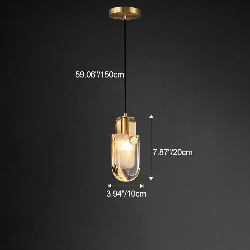 Contemporary Nordic Dome Oval Brass Crystal Lampshade 1 - Light Pendant Light For Bedroom