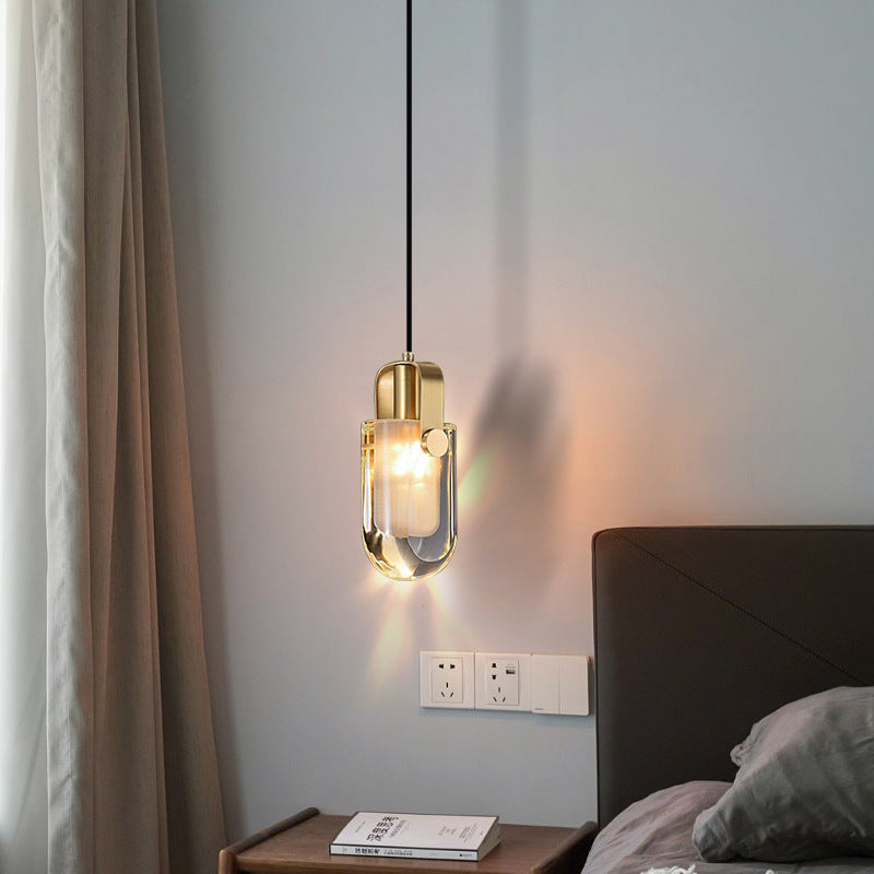Contemporary Nordic Dome Oval Brass Crystal Lampshade 1 - Light Pendant Light For Bedroom
