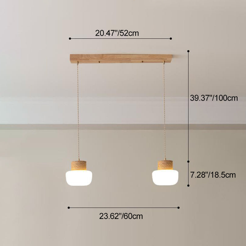 ثريات LED بتصميم ياباني تقليدي على شكل فطر زجاجي، مصنوعة من حبل القنب، بقاعدة مستديرة من خشب البلوط، مناسبة لغرفة الطعام