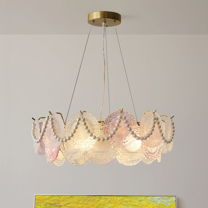 Traditional French Dome Round Pearl Iron Glass 6/8/10 - Light Chandelier For Living Room