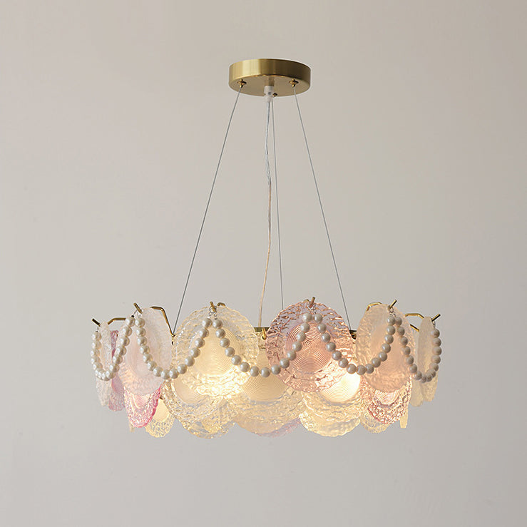 Traditional French Dome Round Pearl Iron Glass 6/8/10 - Light Chandelier For Living Room