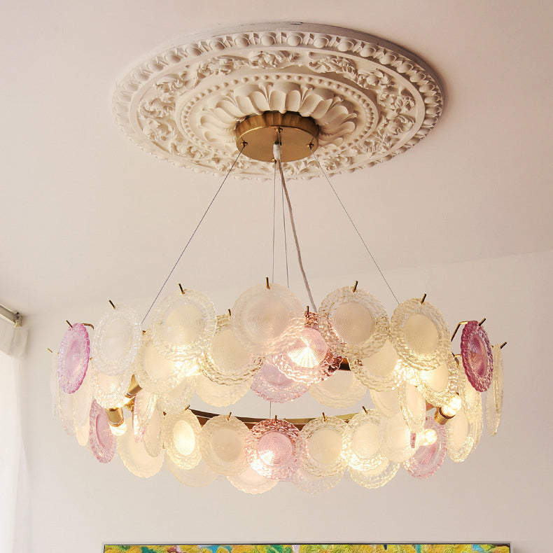 Traditional French Dome Round Pearl Iron Glass 6/8/10 - Light Chandelier For Living Room