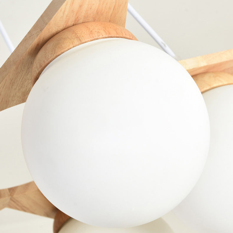 Contemporary Nordic Dome Orbs Rubber Wood Glass 3/5 - Light Chandelier For Dining Room