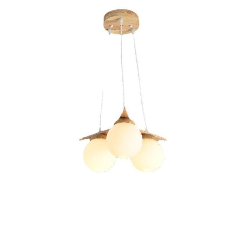 Contemporary Nordic Dome Orbs Rubber Wood Glass 3/5 - Light Chandelier For Dining Room