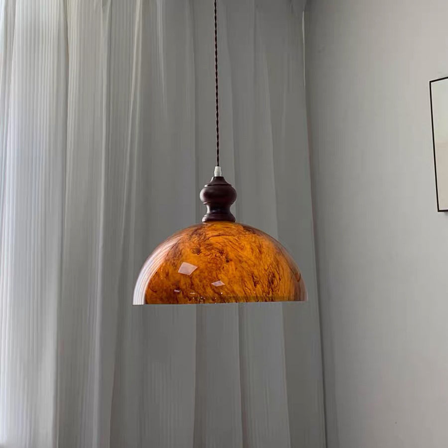Traditional French Semicircle Bowl Shape Lava Acrylic Oak Iron 1 - Light Pendant Light For Dining Room