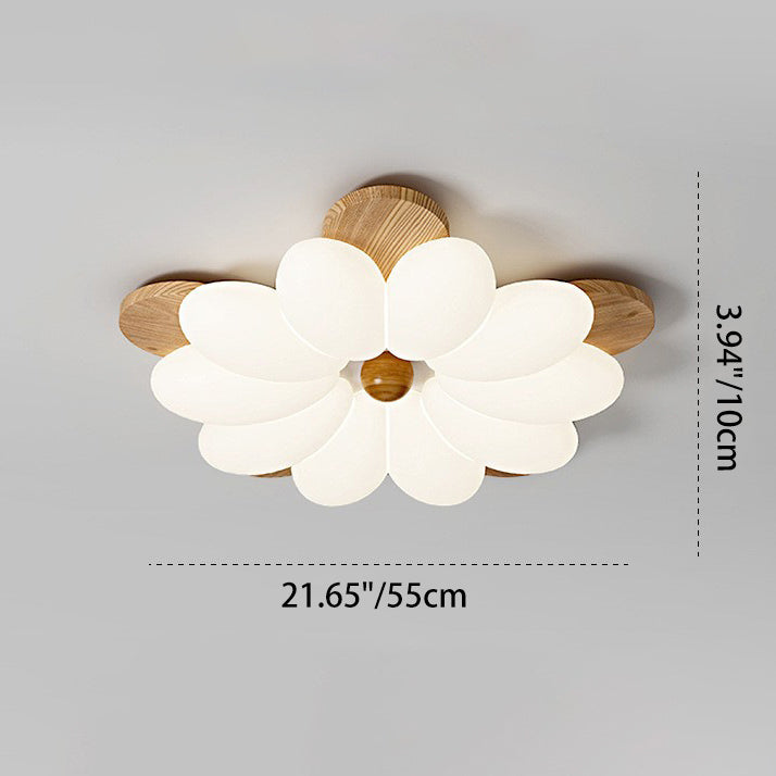 Contemporary Nordic Flowers Solid Wood PE LED Flush Mount Ceiling Light For Bedroom