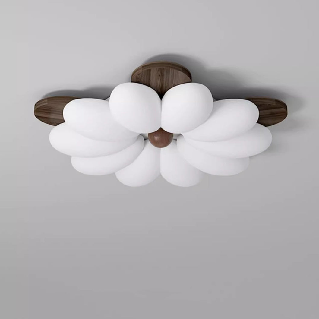 Contemporary Nordic Flowers Solid Wood PE LED Flush Mount Ceiling Light For Bedroom