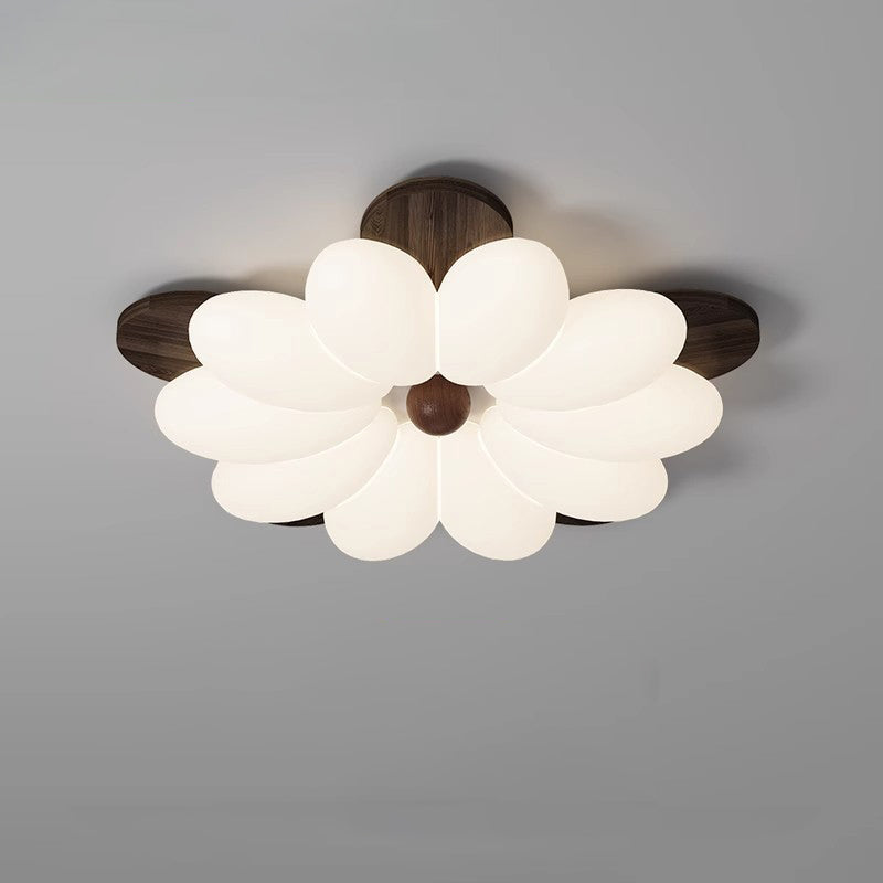 Contemporary Nordic Flowers Solid Wood PE LED Flush Mount Ceiling Light For Bedroom