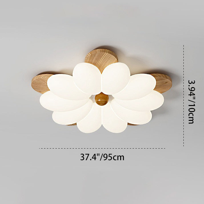 Contemporary Nordic Flowers Solid Wood PE LED Flush Mount Ceiling Light For Bedroom