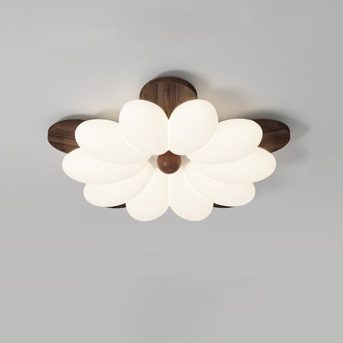 Contemporary Nordic Flowers Solid Wood PE LED Flush Mount Ceiling Light For Bedroom
