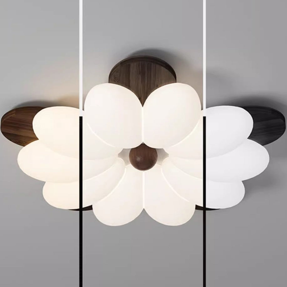 Contemporary Nordic Flowers Solid Wood PE LED Flush Mount Ceiling Light For Bedroom