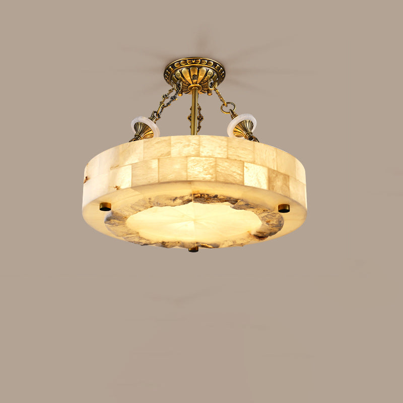 Traditional European Dome Round Cylinder Brass Marble 4/5/6 - Light Chandelier For Living Room