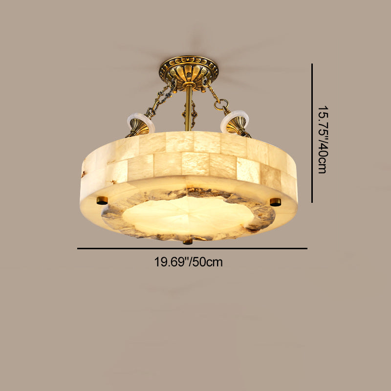 Traditional European Dome Round Cylinder Brass Marble 4/5/6 - Light Chandelier For Living Room