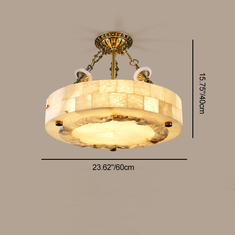 Traditional European Dome Round Cylinder Brass Marble 4/5/6 - Light Chandelier For Living Room