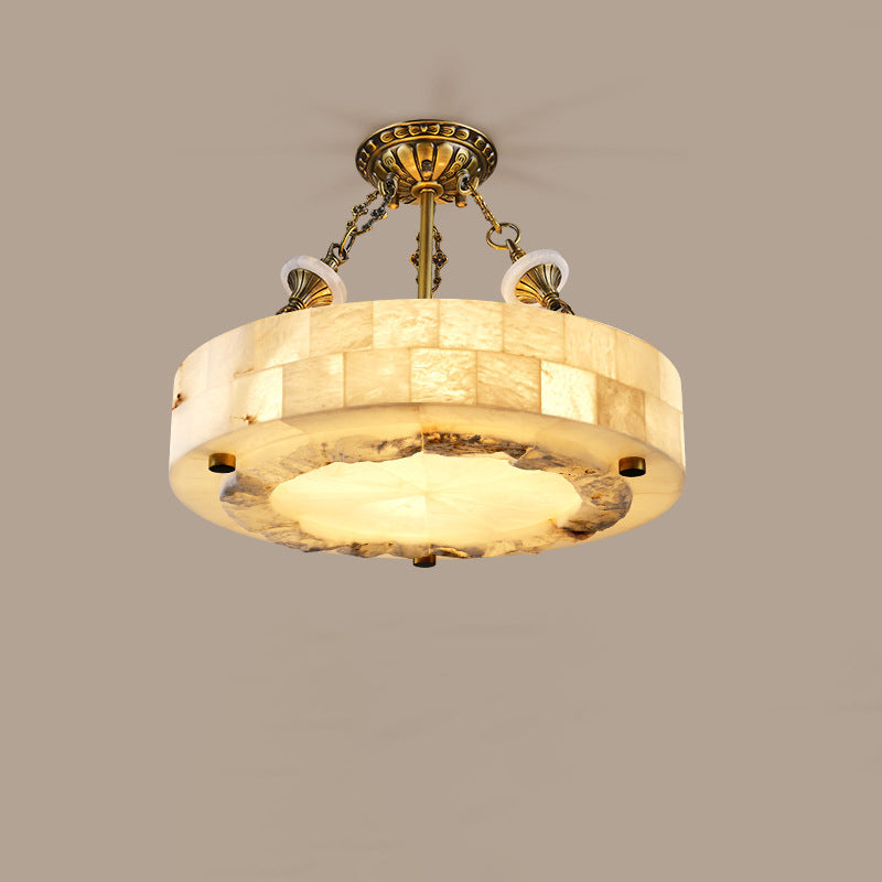 Traditional European Dome Round Cylinder Brass Marble 4/5/6 - Light Chandelier For Living Room
