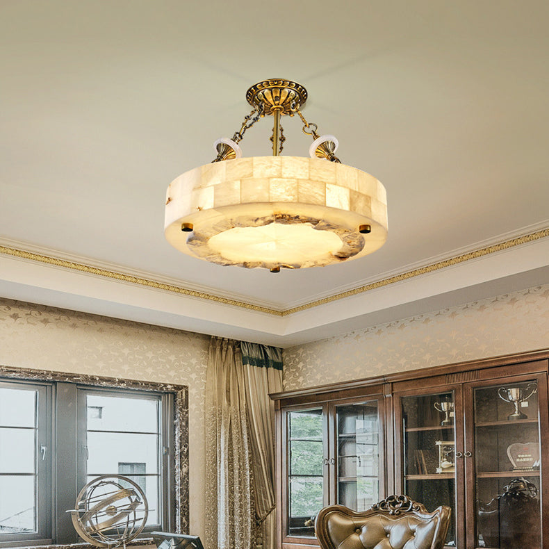Traditional European Dome Round Cylinder Brass Marble 4/5/6 - Light Chandelier For Living Room
