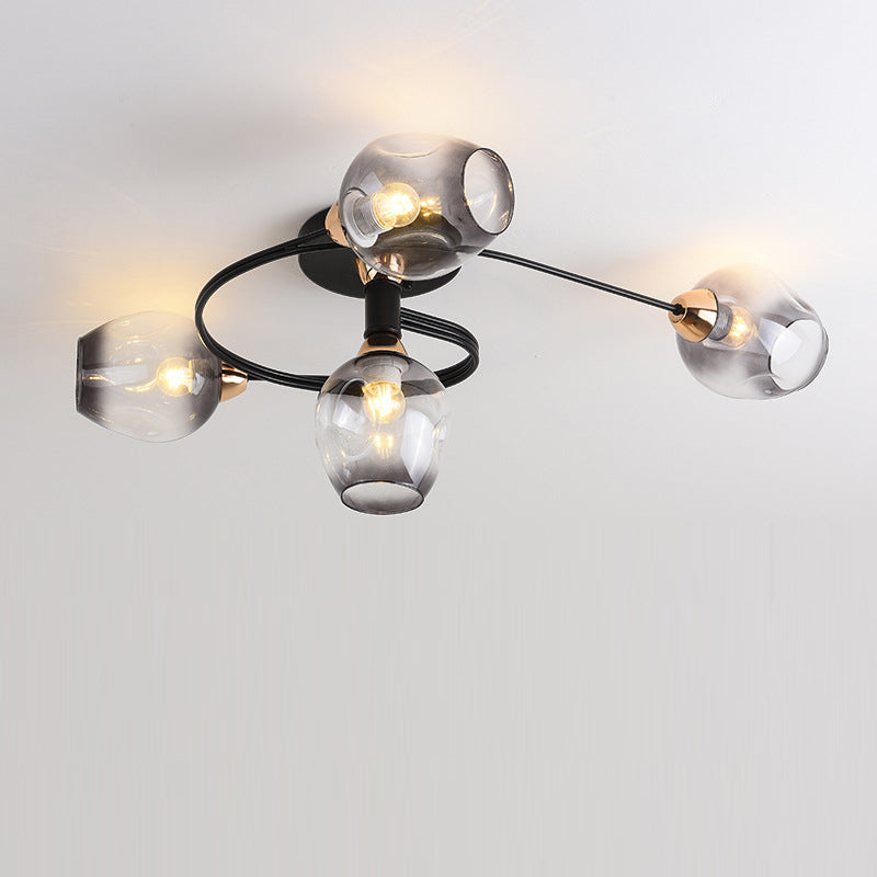 Contemporary Nordic Dome Gradient Iron Glass Lampshade 4/6 - Light Semi-Flush Mount Ceiling Light For Living Room