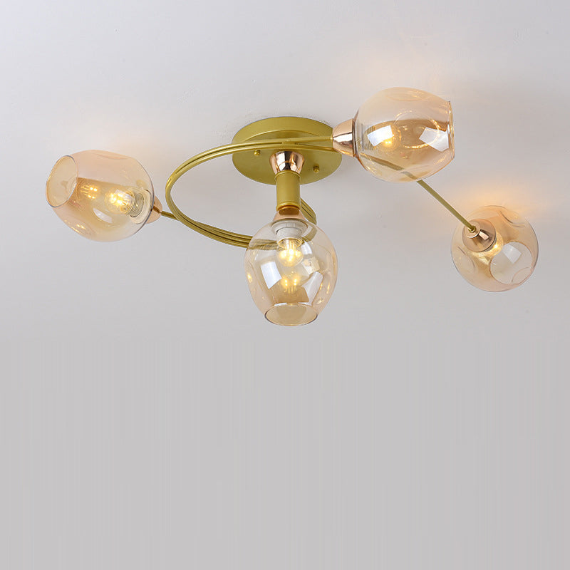 Contemporary Nordic Dome Gradient Iron Glass Lampshade 4/6 - Light Semi-Flush Mount Ceiling Light For Living Room