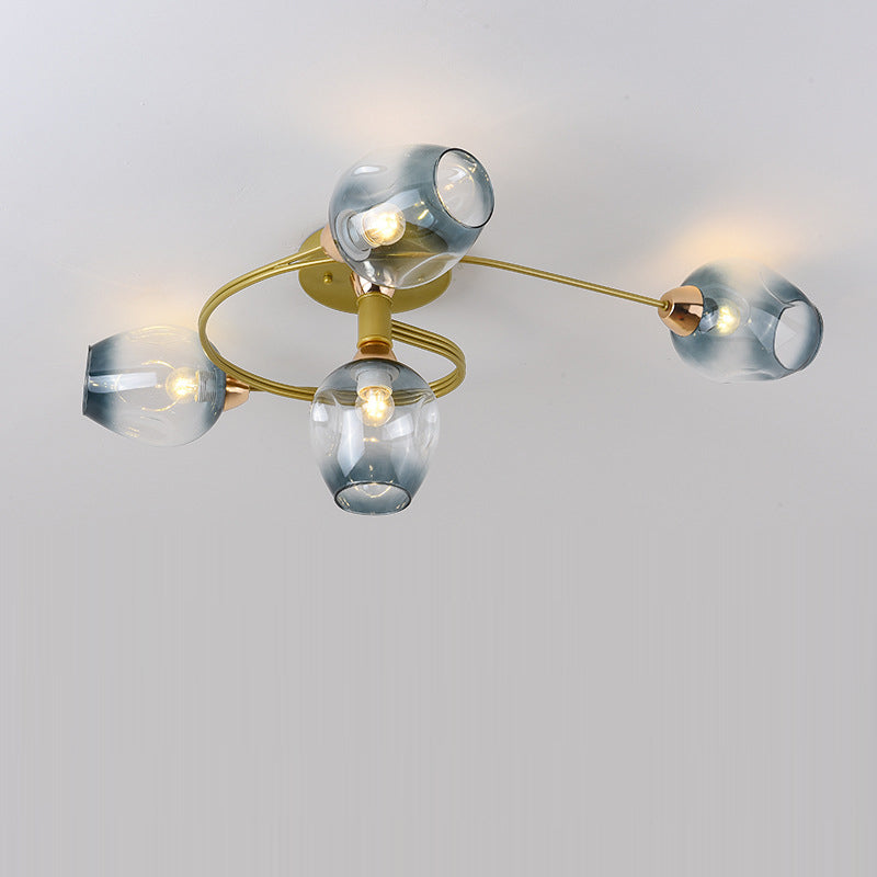 Contemporary Nordic Dome Gradient Iron Glass Lampshade 4/6 - Light Semi-Flush Mount Ceiling Light For Living Room