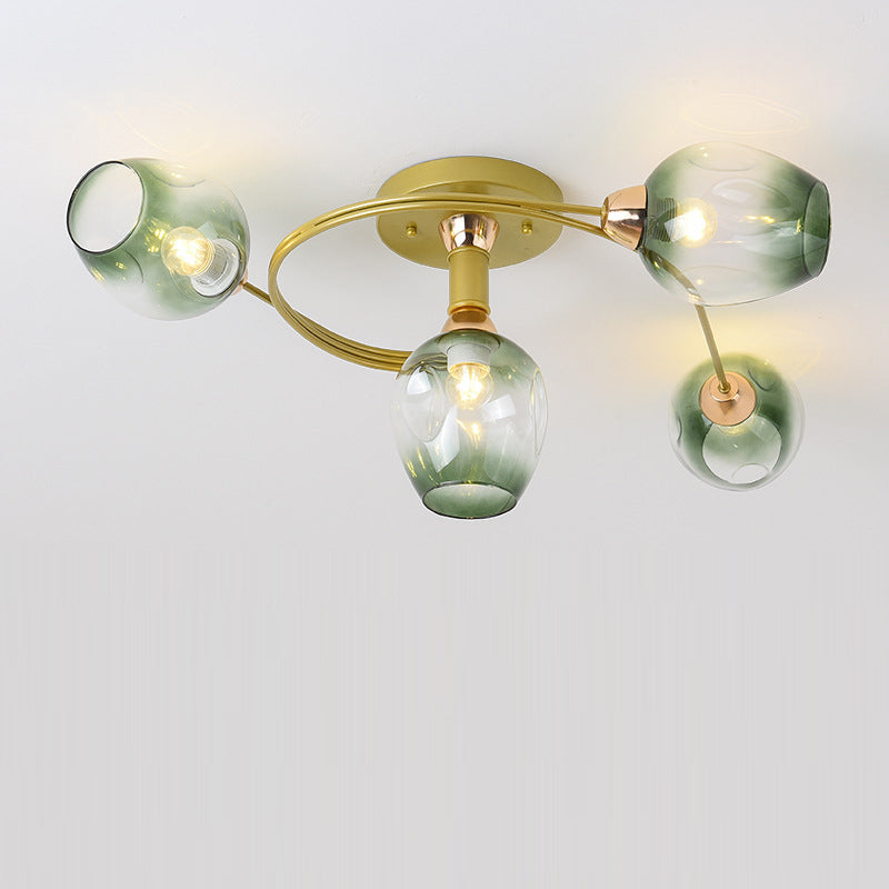 Contemporary Nordic Dome Gradient Iron Glass Lampshade 4/6 - Light Semi-Flush Mount Ceiling Light For Living Room