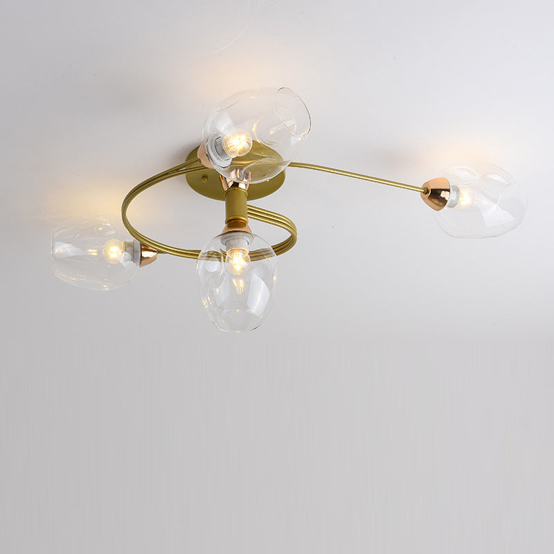 Contemporary Nordic Dome Gradient Iron Glass Lampshade 4/6 - Light Semi-Flush Mount Ceiling Light For Living Room