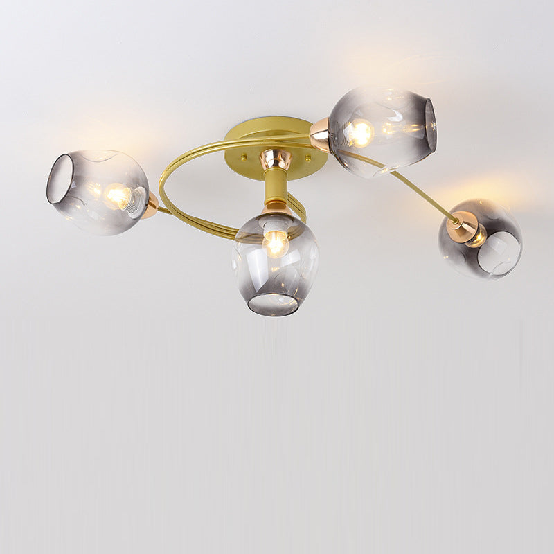 Contemporary Nordic Dome Gradient Iron Glass Lampshade 4/6 - Light Semi-Flush Mount Ceiling Light For Living Room