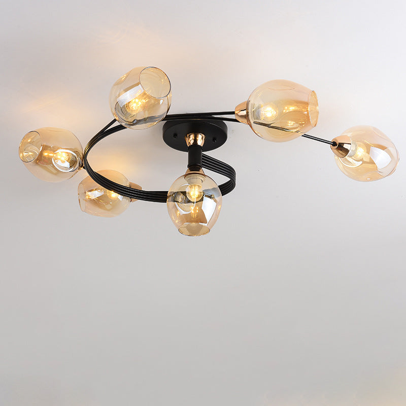 Contemporary Nordic Dome Gradient Iron Glass Lampshade 4/6 - Light Semi-Flush Mount Ceiling Light For Living Room