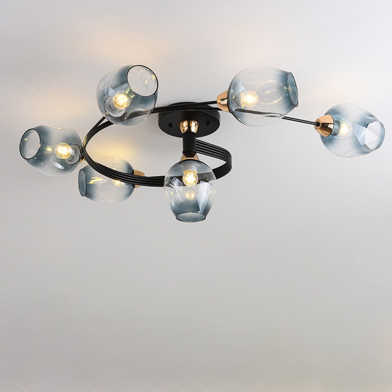 Contemporary Nordic Dome Gradient Iron Glass Lampshade 4/6 - Light Semi-Flush Mount Ceiling Light For Living Room