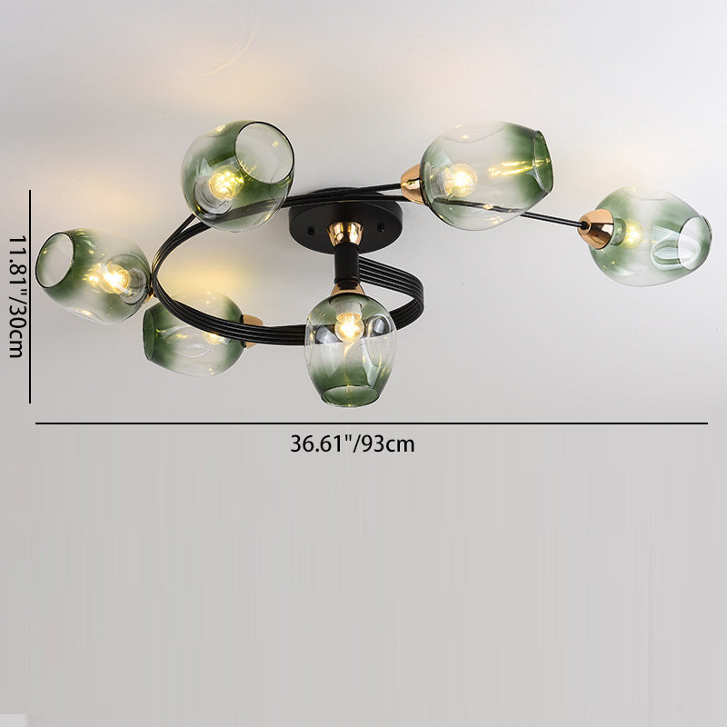 Contemporary Nordic Dome Gradient Iron Glass Lampshade 4/6 - Light Semi-Flush Mount Ceiling Light For Living Room