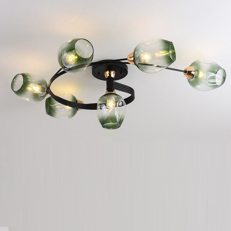 Contemporary Nordic Dome Gradient Iron Glass Lampshade 4/6 - Light Semi-Flush Mount Ceiling Light For Living Room