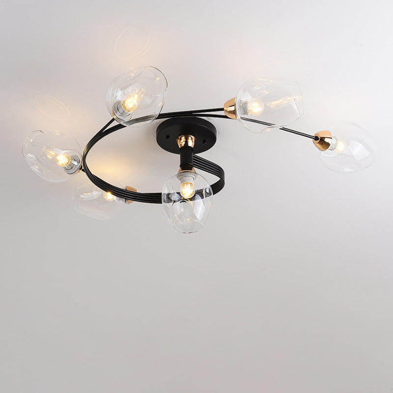 Contemporary Nordic Dome Gradient Iron Glass Lampshade 4/6 - Light Semi-Flush Mount Ceiling Light For Living Room