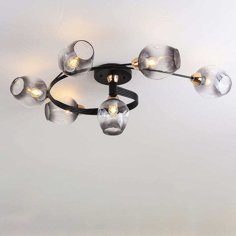 Contemporary Nordic Dome Gradient Iron Glass Lampshade 4/6 - Light Semi-Flush Mount Ceiling Light For Living Room