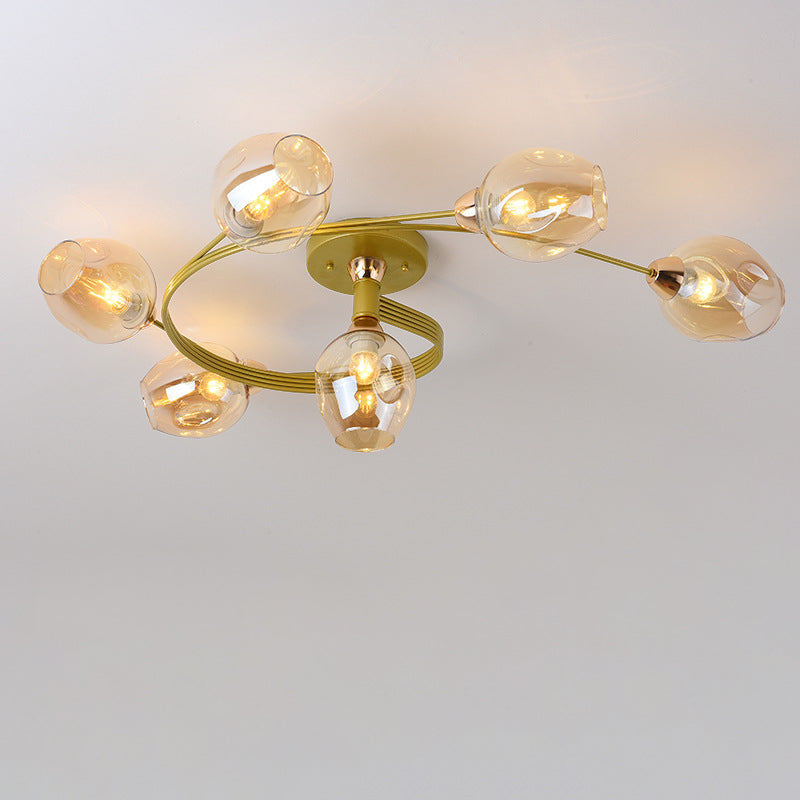 Contemporary Nordic Dome Gradient Iron Glass Lampshade 4/6 - Light Semi-Flush Mount Ceiling Light For Living Room