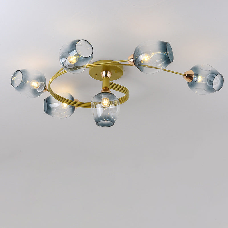 Contemporary Nordic Dome Gradient Iron Glass Lampshade 4/6 - Light Semi-Flush Mount Ceiling Light For Living Room