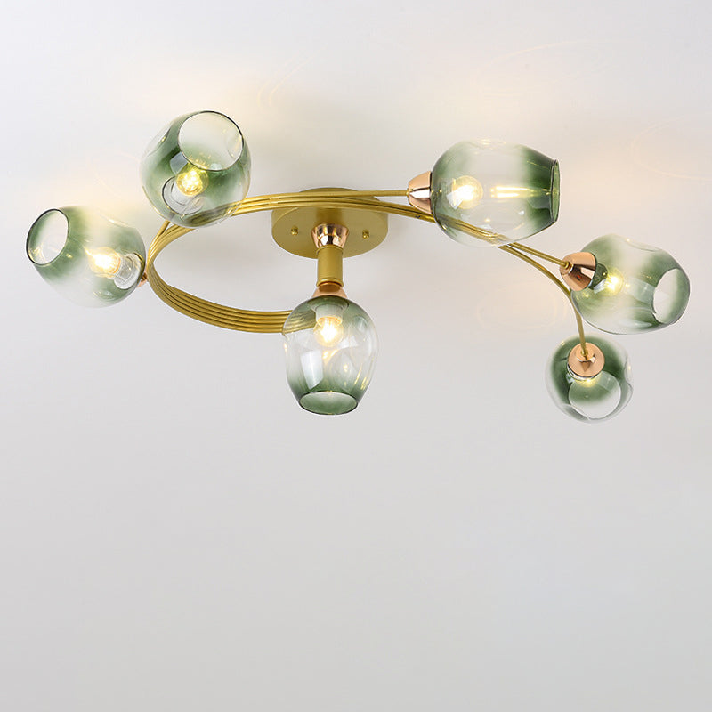 Contemporary Nordic Dome Gradient Iron Glass Lampshade 4/6 - Light Semi-Flush Mount Ceiling Light For Living Room